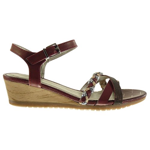 Angkorly - Zapatillas Moda Sandalias Mules Mujer Tanga Trenzado Brillantes Talón Plataforma 5 CM - Burdeos F1238 T 40