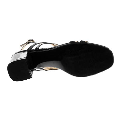 Angkorly - Zapatillas Moda Sandalias Tacón escarpín Correa de Tobillo Mujer Multi-Correa Brillantes Tacón Ancho Alto 7 CM - Negro 3 BC376 T 37