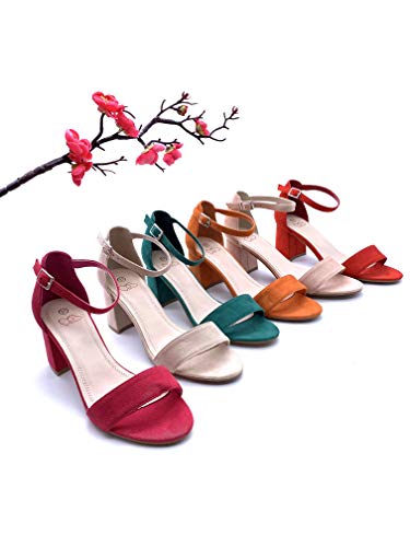 Angkorly - Zapatillas Moda Sandalias Tacón escarpín Tacones pequeños Casual/Informal Glamour Mujer Tanga básica  Tacón Ancho Alto 7 CM - Rosa FC-65 T 41