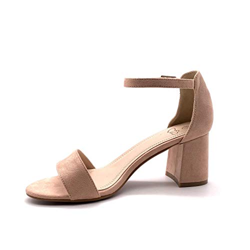 Angkorly - Zapatillas Moda Sandalias Tacón escarpín Tacones pequeños Casual/Informal Glamour Mujer Tanga básica  Tacón Ancho Alto 7 CM - Rosa FC-65 T 41