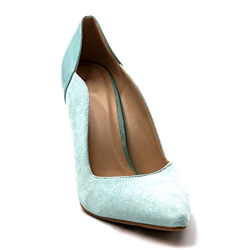 Angkorly - Zapatillas Moda Tacón escarpín Bimaterial Stiletto Mujer Barnizado Tacón de Aguja Alto 11 CM - Azul Claro J76-1 T 40