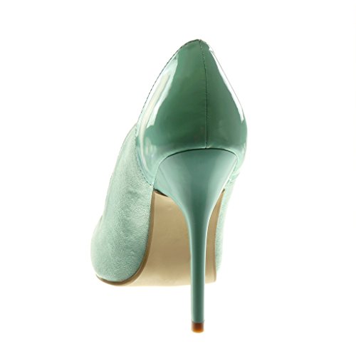Angkorly - Zapatillas Moda Tacón escarpín Bimaterial Stiletto Mujer Barnizado Tacón de Aguja Alto 11 CM - Azul Claro J76-1 T 40