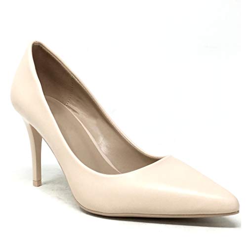 Angkorly - Zapatillas Moda Tacón escarpín Stiletto La Noche Sexy Mujer básica Tacón de Aguja Alto 8.5 CM - Beige B-81 T 39