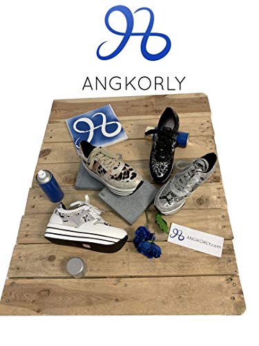 Angkorly - Zapatillas Moda Zapatilla - Sneakers de cuña Gran Plataforma Plano Streetwear Mujer Leopardo Rayas Plataforma 5 CM - Negro 6 F3201 T 41