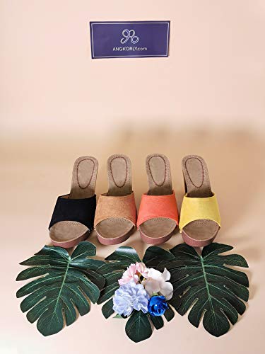 Angkorly - Zapatillas Moda Zueco Mula Zueco tacone Alto BCBG Mujer Tachonado Efecto Madera Tacón Ancho Alto 8 CM - Negro 2 TX-115 T 37