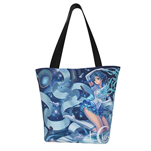 Anime Sailor Moon Mizuno Ami Bolso de hombro impreso 3D de gran capacidad multiusos reutilizable de lona bolsos de compras Bolsas de hombro para mujeres