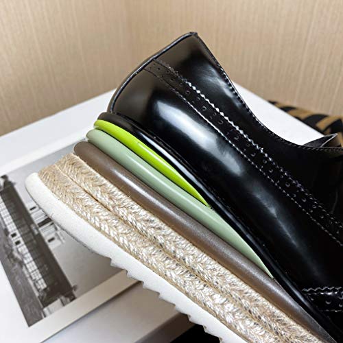 ANNIESHOE Blucher Mujer Cuero Cordones Derby Oxford Zapatos con Tacon Cuña Plataforma Primavera Otoño Negro 35CN 35EU 22.5cm