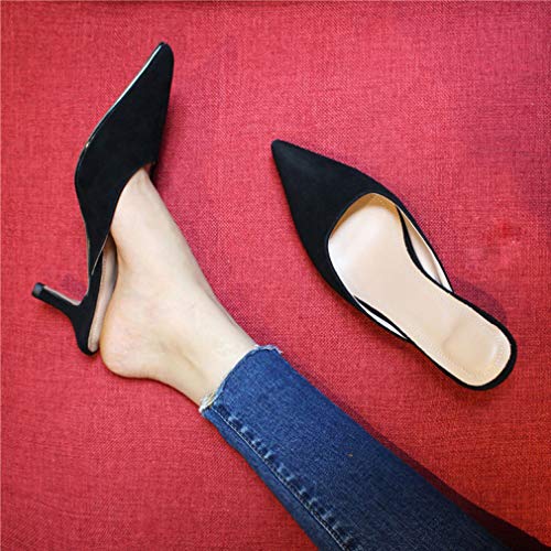 ANNIESHOE Mules Mujer de Vestir Sexy Sandalias High Heels Tacon Alto Verano Negro Suede 37 EU
