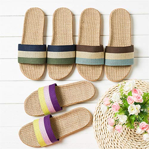 Antideslizante Deslizadores del Verano para Las Señoras De Color-Bloqueado Lino Flip-Flops Punta Abierta Playa Zapatos Sandalias De Color Sólido Hotel Zapatillas De Interior Casa,Negro,45 EU