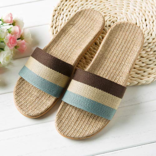 Antideslizante Deslizadores del Verano para Las Señoras De Color-Bloqueado Lino Flip-Flops Punta Abierta Playa Zapatos Sandalias De Color Sólido Hotel Zapatillas De Interior Casa,Negro,45 EU
