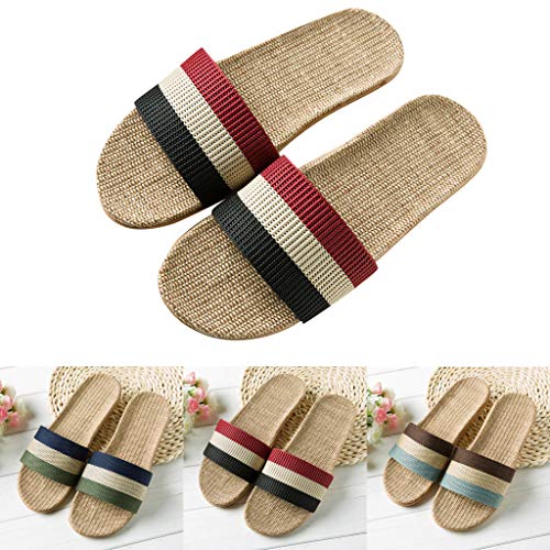 Antideslizante Deslizadores del Verano para Las Señoras De Color-Bloqueado Lino Flip-Flops Punta Abierta Playa Zapatos Sandalias De Color Sólido Hotel Zapatillas De Interior Casa,Negro,45 EU
