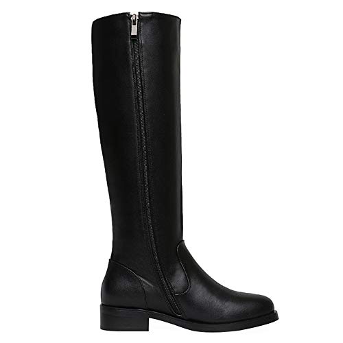 ANUFER Mujer Elegante Piel Genuina Rodilla Alta Botas Negro Plano Cremallera Botas de Correr SN020740 EU38.5