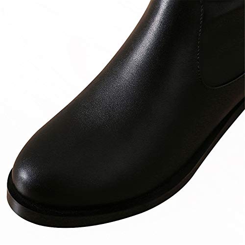 ANUFER Mujer Elegante Piel Genuina Rodilla Alta Botas Negro Plano Cremallera Botas de Correr SN020740 EU38.5