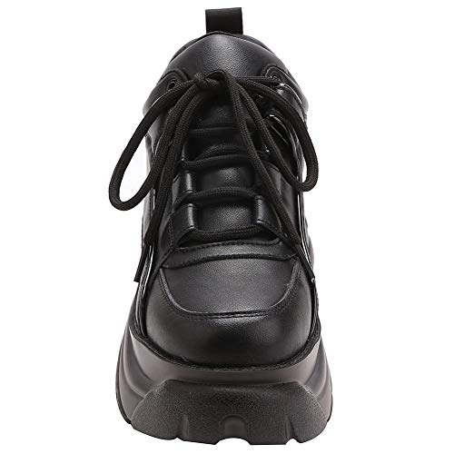 ANUFER Mujer Plataforma Alta con Cordones Casual Zapatos de Deporte Negro SN02920 EU37