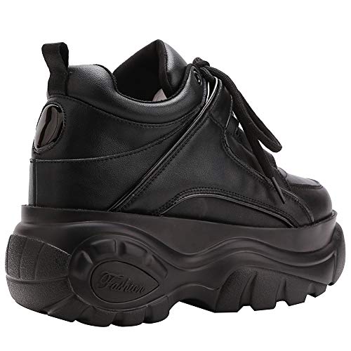ANUFER Mujer Plataforma Alta con Cordones Casual Zapatos de Deporte Negro SN02920 EU37