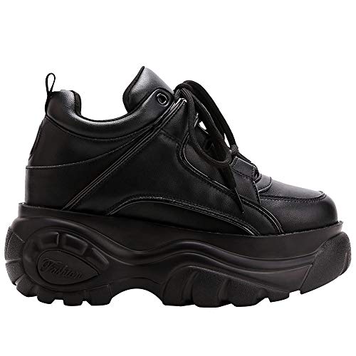 ANUFER Mujer Plataforma Alta con Cordones Casual Zapatos de Deporte Negro SN02920 EU37
