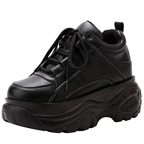 ANUFER Mujer Plataforma Alta con Cordones Casual Zapatos de Deporte Negro SN02920 EU37