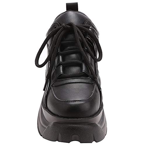 ANUFER Mujer Plataforma Alta con Cordones Casual Zapatos de Deporte Negro SN02920 EU38