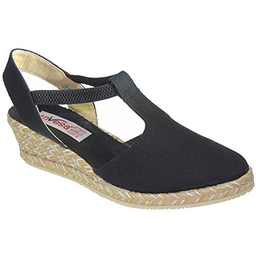 ANVESA 419 Zapatilla Valenciana con Cuña de 5CM en Esparto Cáñamo Yute para Mujer Negro Talla 39