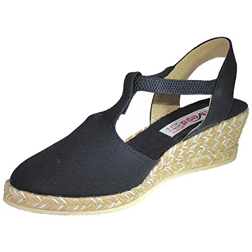 ANVESA 419 Zapatilla Valenciana con Cuña de 5CM en Esparto Cáñamo Yute para Mujer Negro Talla 39