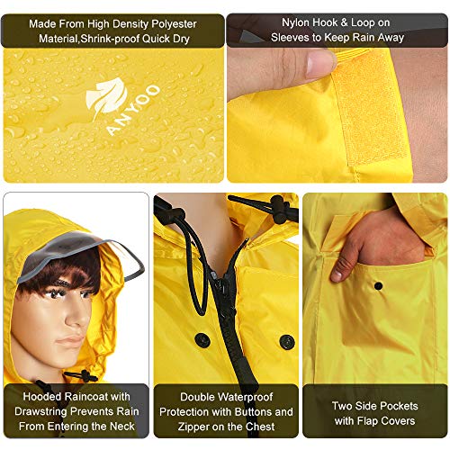 Anyoo Unisex Rain Coat Senderismo Impermeable Empaquetado Impermeable Largo
