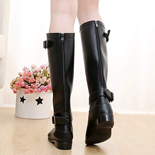 AONEGOLD Botas de Agua Mujer Lluvia Altas Zapato Impermeables Ajustable Cremallera y Hebilla Goma Botas Wellington(Negro 1,37 EU)