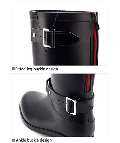 AONEGOLD Botas de Agua Mujer Lluvia Altas Zapato Impermeables Ajustable Cremallera y Hebilla Goma Botas Wellington(Negro 2,39 EU)