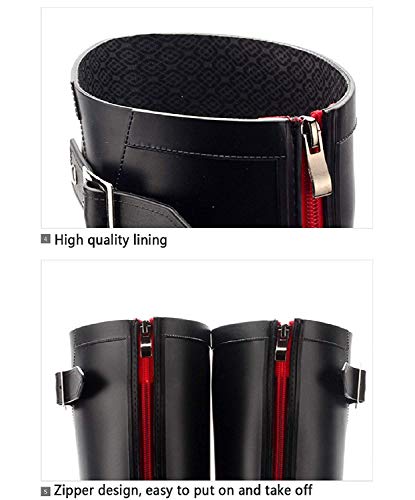 AONEGOLD Botas de Agua Mujer Lluvia Altas Zapato Impermeables Ajustable Cremallera y Hebilla Goma Botas Wellington(Negro 2,39 EU)