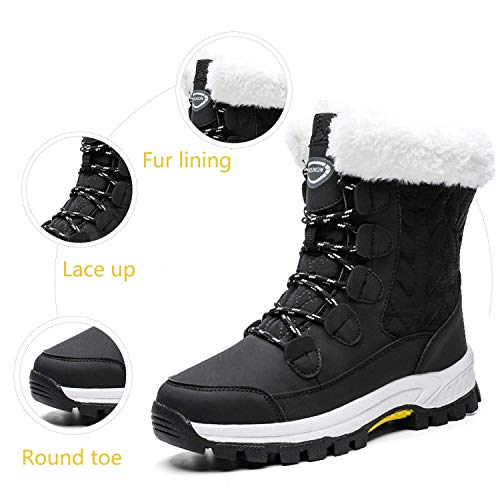 AONEGOLD Mujer Botas de Nieve Impermeable Zapatos Caliente Antideslizante Botas de Nieve Senderismo Trekking(Negro,39 EU)