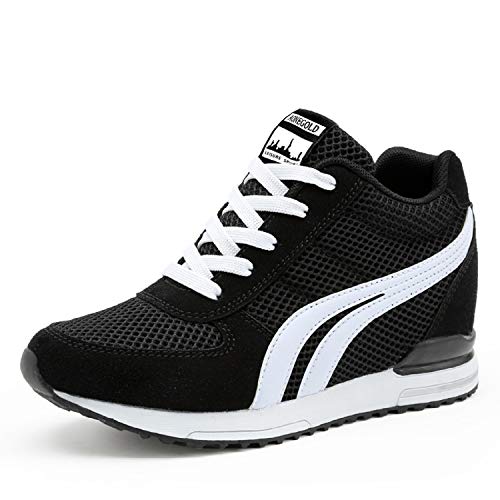 AONEGOLD® Zapatillas de Cuña para Mujer Zapatillas de Deporte Zapatillas Altas Primavera/Verano Tacón Cuña 7CM(Negro,35 EU)