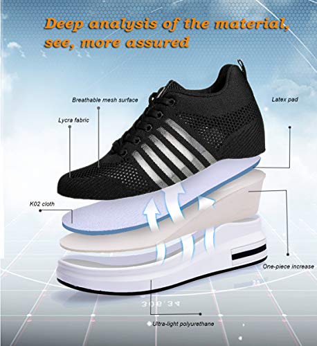 AONEGOLD® Zapatillas de Cuña para Mujer Zapatillas de Deporte Zapatillas Altas Tacón Cuña 7.5CM Primavera/Verano(Negro,37 EU)