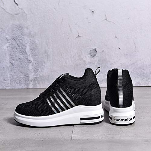 AONEGOLD® Zapatillas de Cuña para Mujer Zapatillas de Deporte Zapatillas Altas Tacón Cuña 7.5CM Primavera/Verano(Negro,37 EU)
