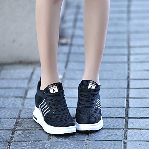 AONEGOLD® Zapatillas de Cuña para Mujer Zapatillas de Deporte Zapatillas Altas Tacón Cuña 7.5CM Primavera/Verano(Negro,37 EU)