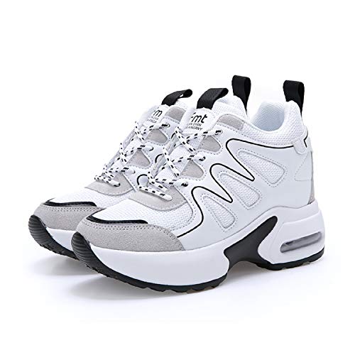AONEGOLD® Zapatillas de Deporte con Cuña Mujer Zapatos Wedge Sneakers Talón Plataforma 7 cm(Blanco,37 EU)