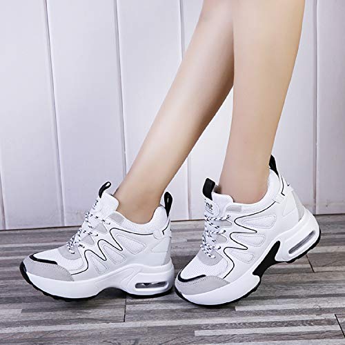 AONEGOLD® Zapatillas de Deporte con Cuña Mujer Zapatos Wedge Sneakers Talón Plataforma 7 cm(Blanco,37 EU)