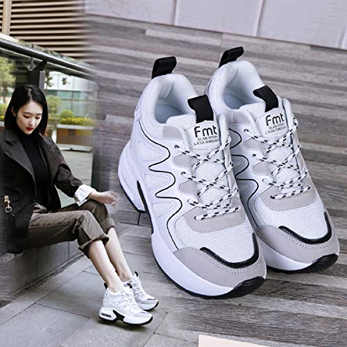 AONEGOLD® Zapatillas de Deporte con Cuña Mujer Zapatos Wedge Sneakers Talón Plataforma 7 cm(Blanco,37 EU)