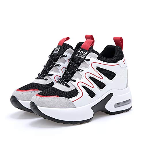 AONEGOLD® Zapatillas de Deporte con Cuña Mujer Zapatos Wedge Sneakers Talón Plataforma 7 cm(Rojo,36 EU)