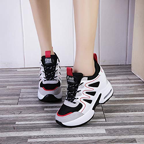 AONEGOLD® Zapatillas de Deporte con Cuña Mujer Zapatos Wedge Sneakers Talón Plataforma 7 cm(Rojo,36 EU)