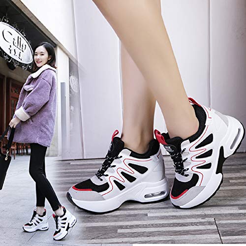 AONEGOLD® Zapatillas de Deporte con Cuña Mujer Zapatos Wedge Sneakers Talón Plataforma 7 cm(Rojo,36 EU)
