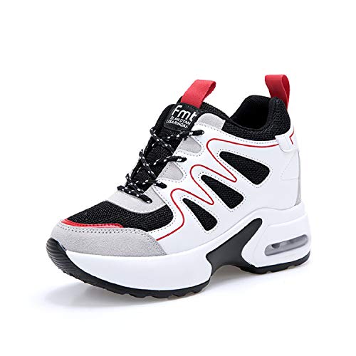 AONEGOLD® Zapatillas de Deporte con Cuña Mujer Zapatos Wedge Sneakers Talón Plataforma 7 cm(Rojo,36 EU)