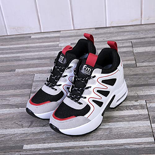 AONEGOLD® Zapatillas de Deporte con Cuña Mujer Zapatos Wedge Sneakers Talón Plataforma 7 cm(Rojo,36 EU)