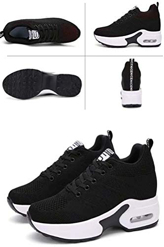AONEGOLD Zapatillas de Deporte Transpirables Mujer Zapatillas de Cuña para Alta Talón Plataforma 8.5 cm Wedge Sneakers 2786 Negro 38 EU