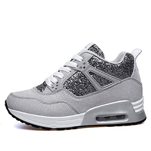 AONEGOLD Zapatillas Deportivas Plataforma Cuña para Mujer Zapatos Alta Sneakers Wedges Interior Talón(Gris Claro,37 EU)