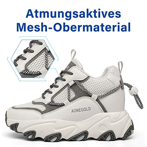 AONEGOLD® Zapatos de Deporte Mujer Zapatillas de Cuña Zapatillas de Deporte Casuales Damas al Aire Libre Transpirable Plataforma Zapatos(Beige,Tamaño 40)