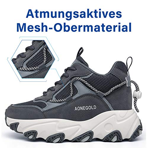 AONEGOLD® Zapatos de Deporte Mujer Zapatillas de Cuña Zapatillas de Deporte Casuales Damas al Aire Libre Transpirable Plataforma Zapatos(Gris,Tamaño 39)