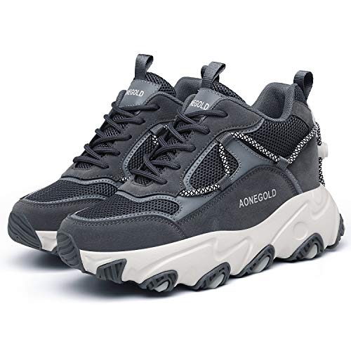 AONEGOLD® Zapatos de Deporte Mujer Zapatillas de Cuña Zapatillas de Deporte Casuales Damas al Aire Libre Transpirable Plataforma Zapatos(Gris,Tamaño 39)