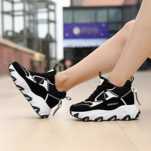 AONEGOLD® Zapatos de Deporte Mujer Zapatillas de Cuña Zapatillas de Deporte Casuales Damas al Aire Libre Transpirable Plataforma Zapatos(Negro,Tamaño 39)