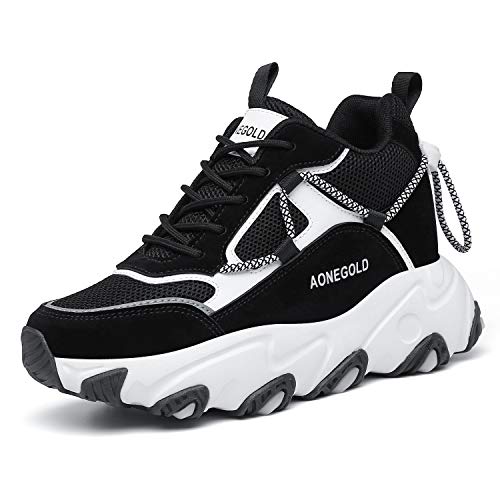 AONEGOLD® Zapatos de Deporte Mujer Zapatillas de Cuña Zapatillas de Deporte Casuales Damas al Aire Libre Transpirable Plataforma Zapatos(Negro,Tamaño 39)