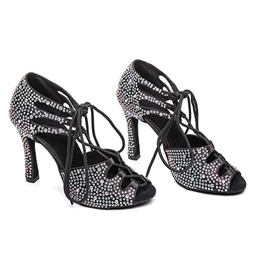AOQUNFS Zapatos de Baile Latino Mujer Salsa Tacon Alto Zapatos de Baile Mujer Salsa y Bachata Económicos,YCL425-Negro-7.5,EU 37