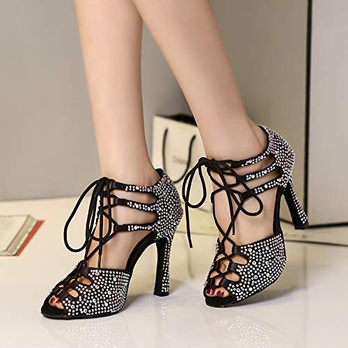 AOQUNFS Zapatos de Baile Latino Mujer Salsa Tacon Alto Zapatos de Baile Mujer Salsa y Bachata Económicos,YCL425-Negro-7.5,EU 37